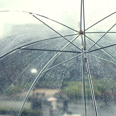 Transparent umbrella in rainy day